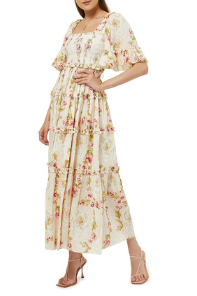 Waltzing Blooms Smocked Ankle Gown